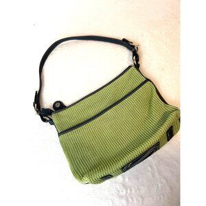 The Sak Original Boho Medium Green Crochet Knit Crossbody Bag Zip Adj. Strap